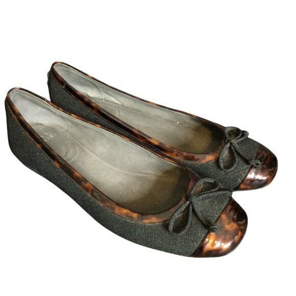 Stuart Weitzman Womens Black Tortoise Shell Trim Ballet Flats Size 7 M Made In S - Picture 1 of 13